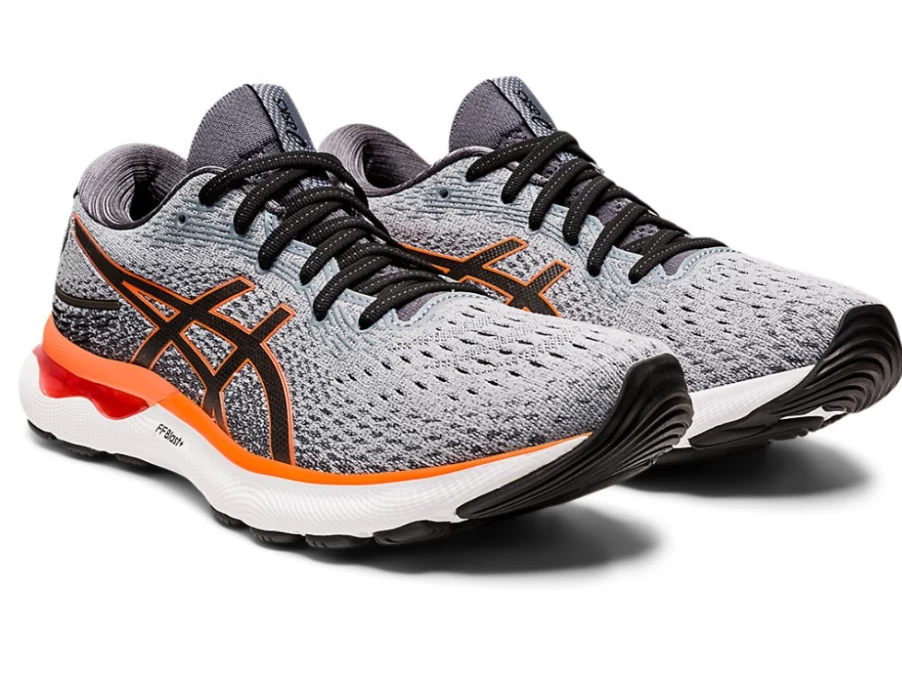 ASICS Men's GEL-NIMBUS 24 Running Shoes - Sheet Rock/Shocking Orange