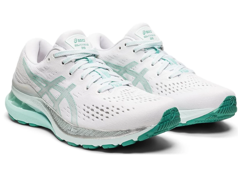 ASICS Women's GEL-KAYANO 28 Running Shoes in White/Oasis Green - Supportive & Cushioned