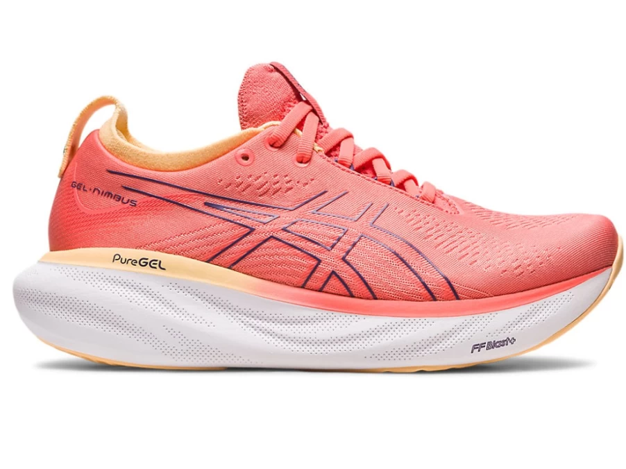 ASICS Women's GEL-NIMBUS 25 WIDE Running Shoes in Papaya/Dusty Purple