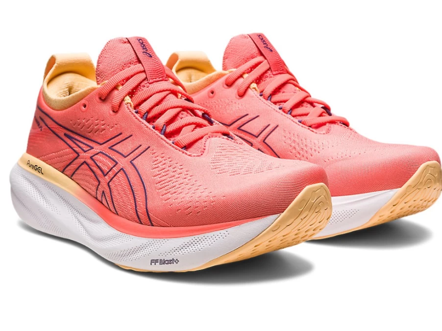 ASICS Women's GEL-NIMBUS 25 WIDE Running Shoes in Papaya/Dusty Purple