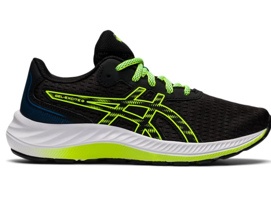 ASICS GEL-EXCITE 9 Kids' Running Shoes - Black/Hazard Green - Grade School Athletic Sneakers