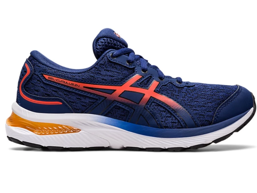ASICS GEL-Cumulus 24 Kids' Running Shoes - Deep Ocean/Cherry Tomato - Grade School Sneakers