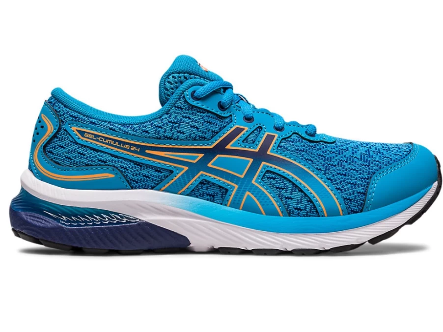 ASICS GEL-CUMULUS 24 Kids' Running Shoes - Island Blue/Sun Peach - Grade School Sneakers