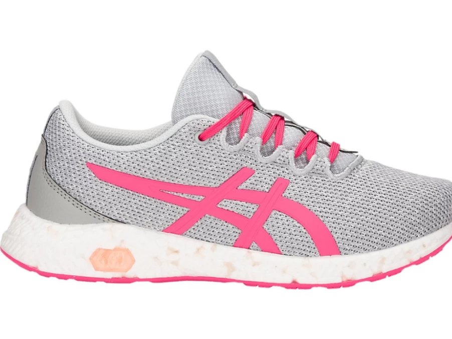 ASICS Kids HyperGEL-Yu GS Sneakers in Mid Grey & Pink Cameo - Lightweight Running Shoes for Children
