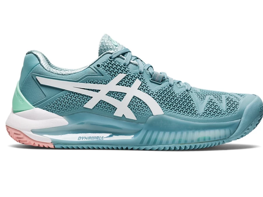 ASICS Women's GEL-RESOLUTION 8 Clay Tennis Shoes in Smoke Blue/White