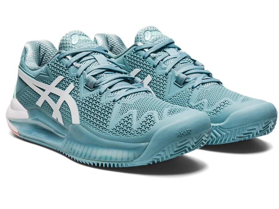ASICS Women's GEL-RESOLUTION 8 Clay Tennis Shoes in Smoke Blue/White