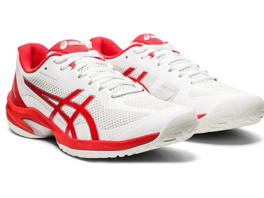 ASICS Women's Court Speed FF Tennis Shoes in White/Fiery Red - Lightweight Performance Sneakers