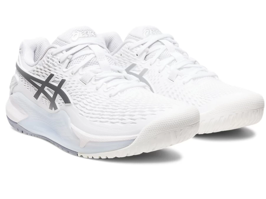 ASICS Women's GEL-RESOLUTION 9 Tennis Shoes in White/Pure Silver