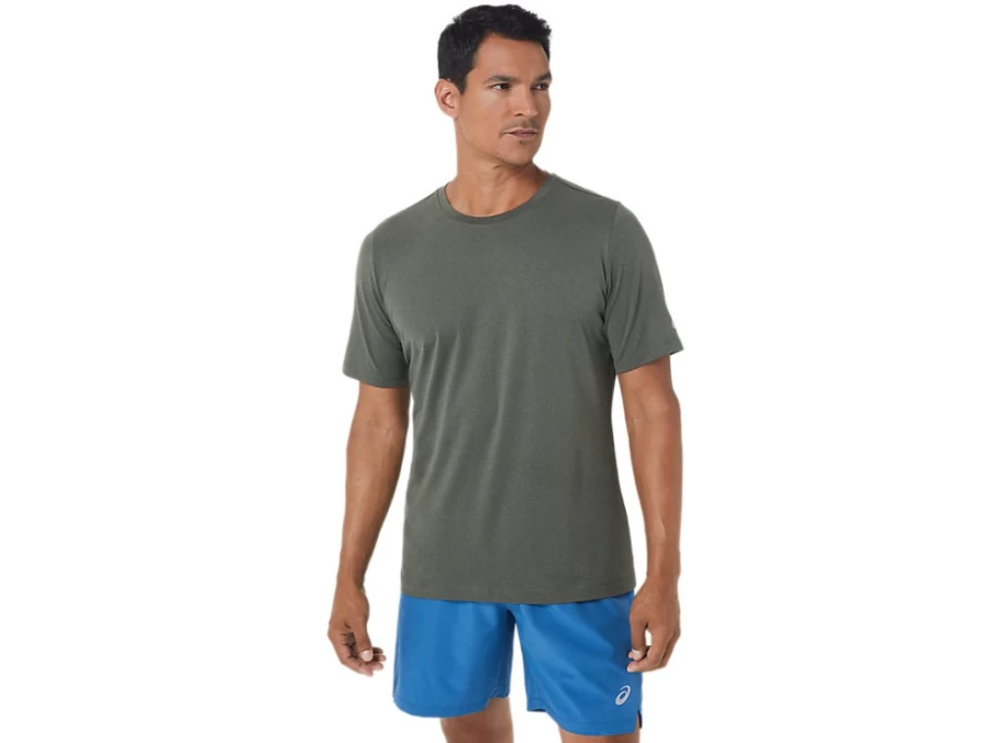ASICS Men's SS HTHR Tech Top in Mantle Green Heather - Performance Athletic Shirt