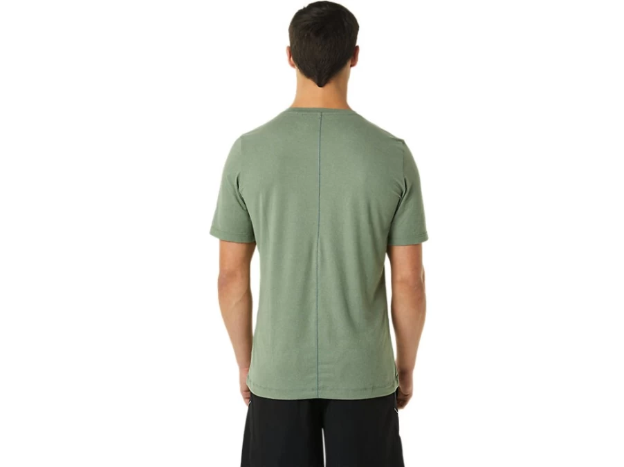 ASICS Men's SS HTHR Tech Top - Lichen Green Heather Performance Shirt