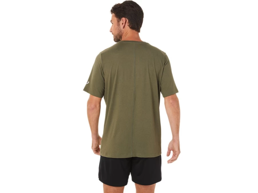 ASICS Men's SS HTHR Tech Top - Olive Canvas Heather Athletic Shirt