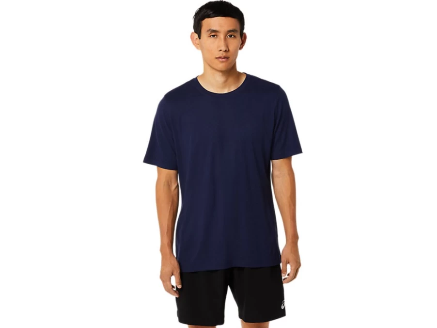 ASICS Men's SS HTHR Tech Top in Peacoat Heather - Lightweight Performance Shirt