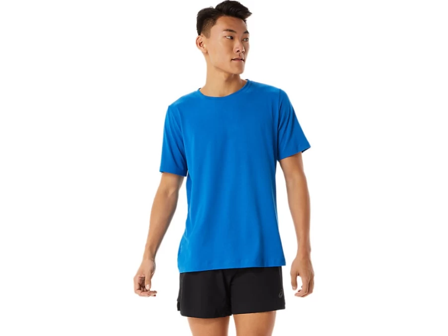 ASICS Men's SS Heather Tech Top in French Blue Heather - Lightweight Performance Shirt