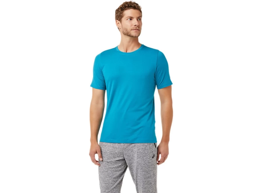 ASICS Men's SS HTHR Tech Top Teal Blue Athletic Performance Shirt