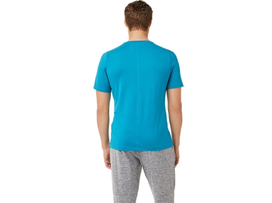 ASICS Men's SS HTHR Tech Top Teal Blue Athletic Performance Shirt