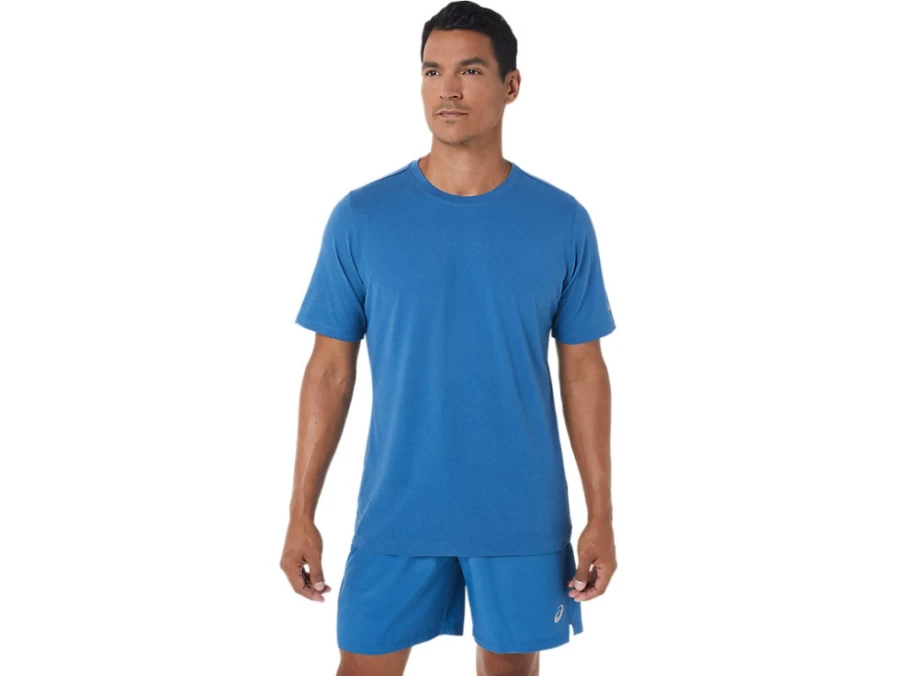 ASICS Men's SS Heather Tech Top in Azure Heather - Moisture-Wicking Performance Shirt