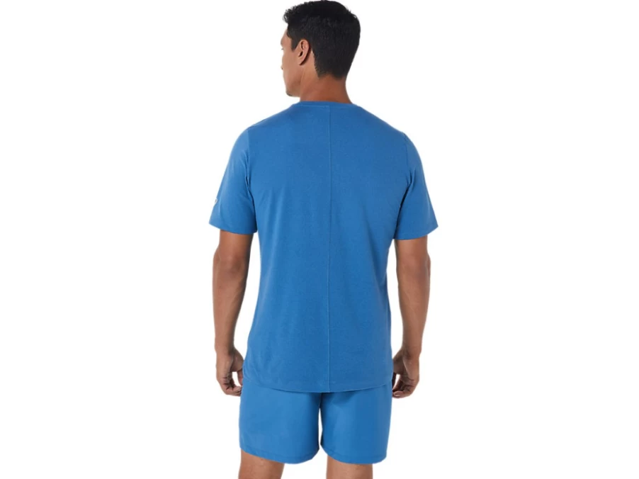 ASICS Men's SS Heather Tech Top in Azure Heather - Moisture-Wicking Performance Shirt