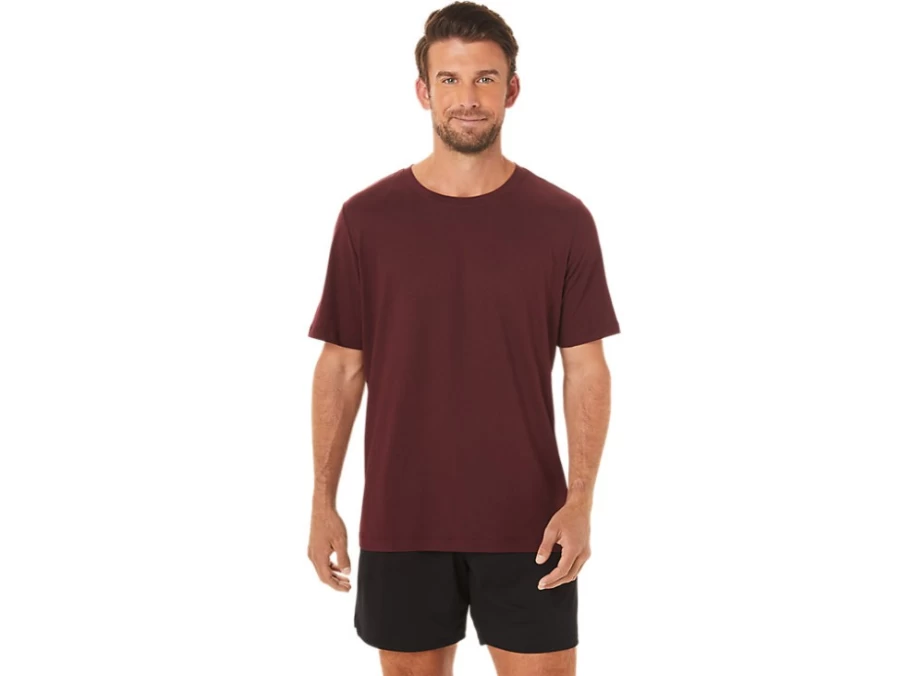 ASICS Men's SS HTHR Tech Top in Deep Mars Heather - Lightweight Performance Shirt