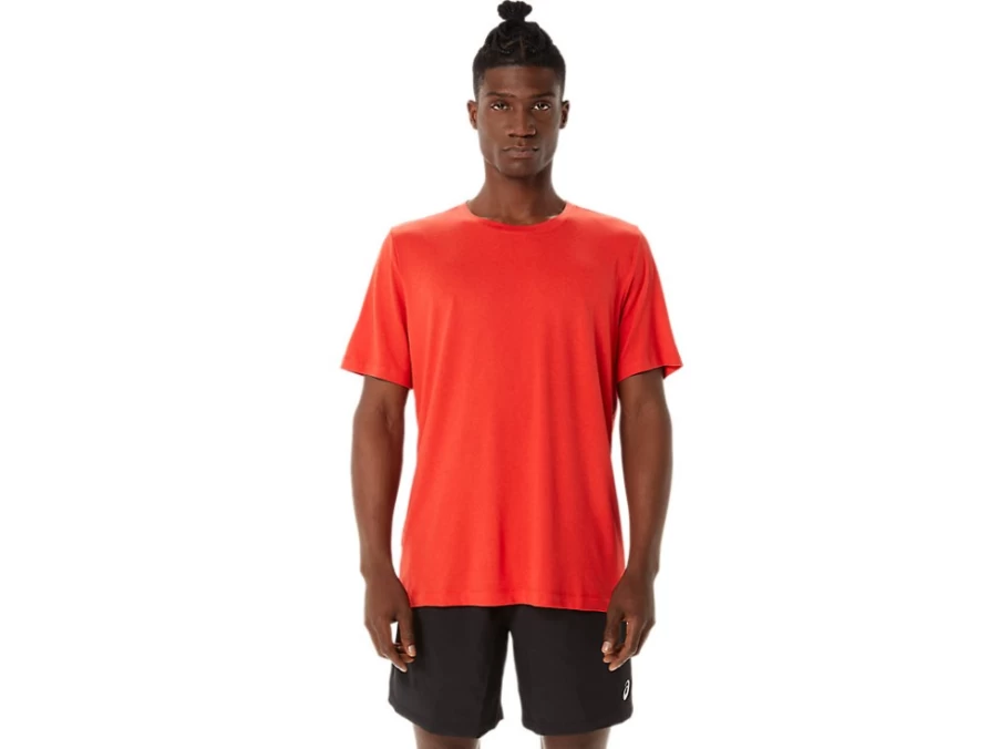 ASICS Men's SS HTHR Tech Top - Fiery Red Heather Athletic Performance Shirt