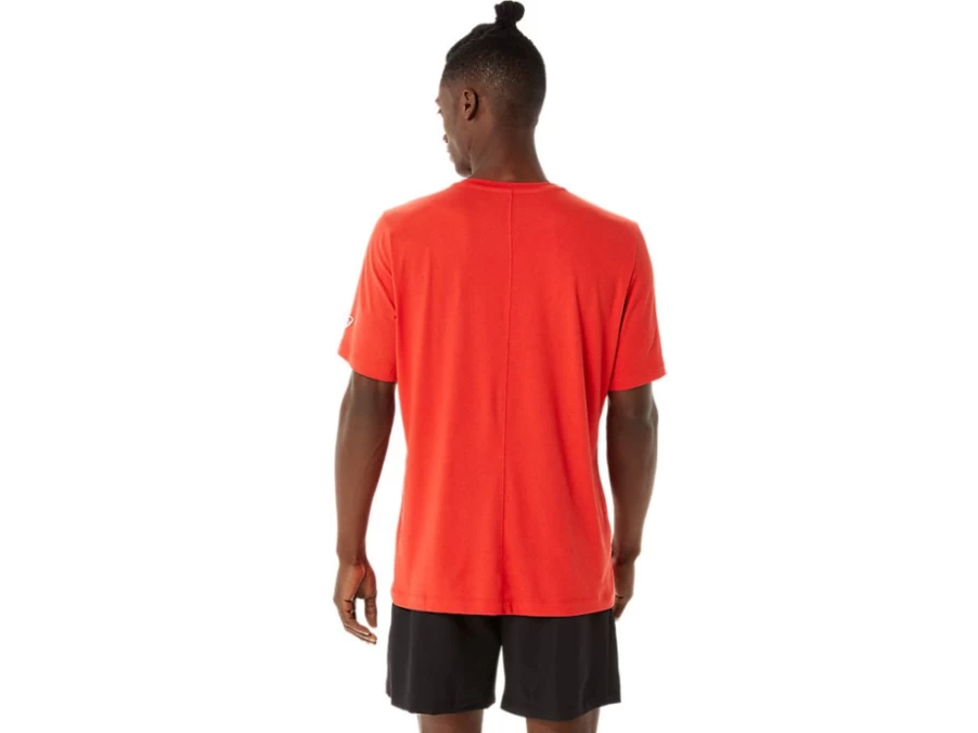 ASICS Men's SS HTHR Tech Top - Fiery Red Heather Athletic Performance Shirt