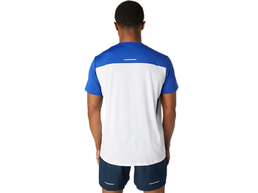 ASICS Men's Race Short Sleeve Top - Brilliant White/Monaco Blue Running Shirt