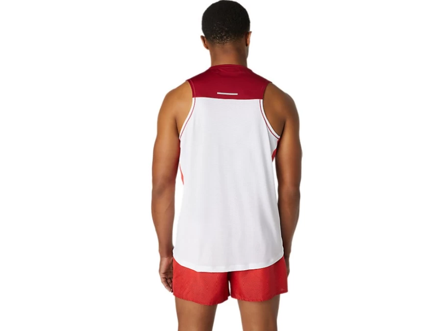 ASICS Men's Race Singlet - Brilliant White/Burgundy Running Top for Competition