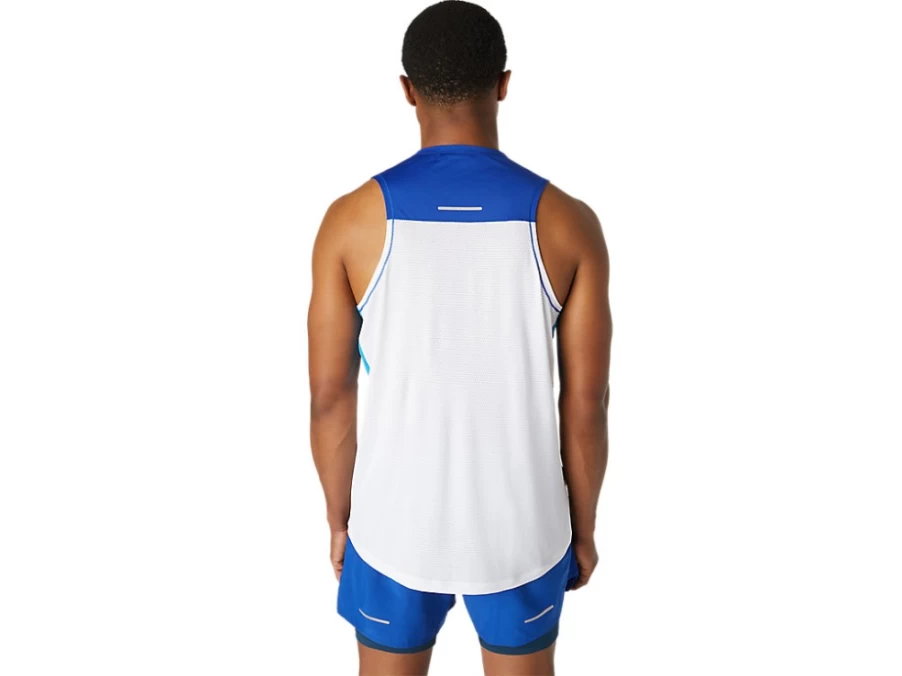 ASICS Men's Race Singlet - Brilliant White/Monaco Blue Running Top