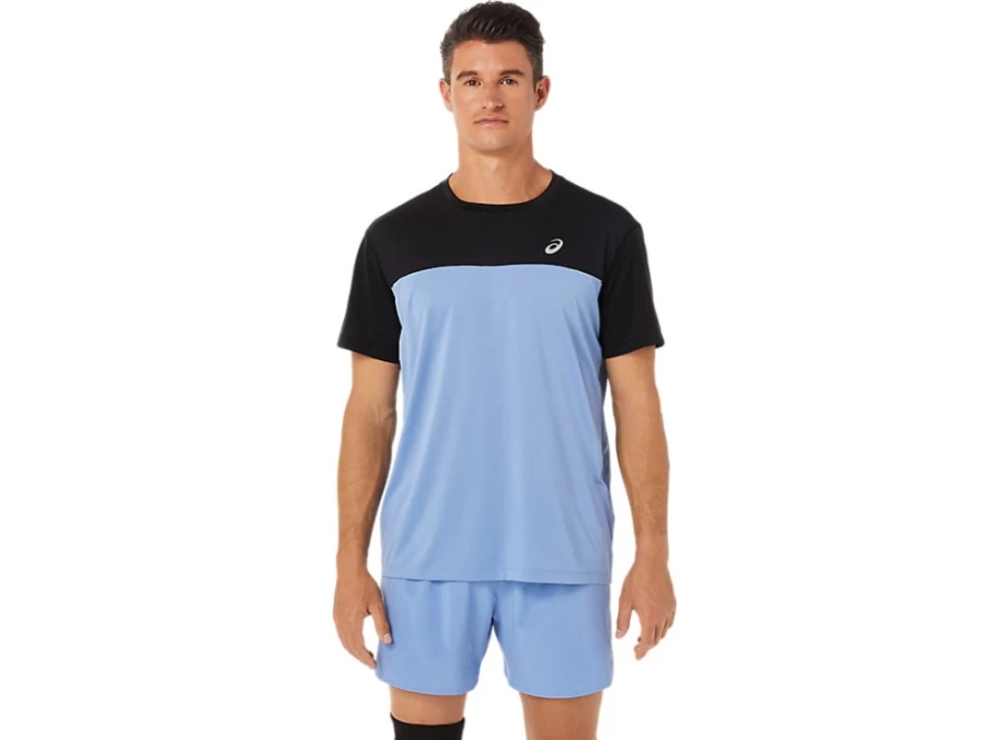 ASICS Men's Race Short Sleeve Top - Performance Black/Blue Harmony Running Shirt