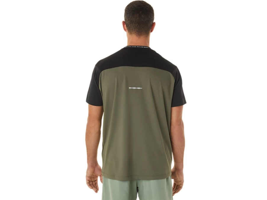 ASICS Men's Race Short Sleeve Top - Performance Black/Mantle Green Running Shirt