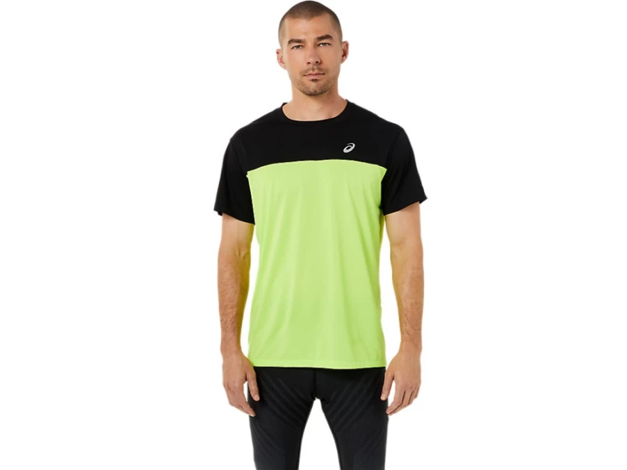 ASICS Men's Race Short Sleeve Top - Performance Black/Hazard Green Running Shirt