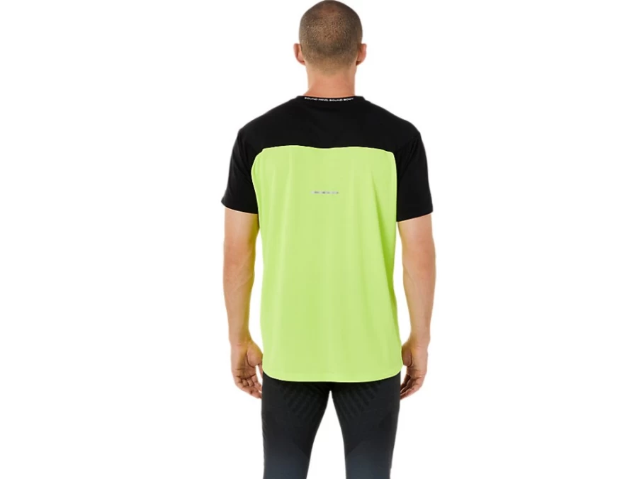 ASICS Men's Race Short Sleeve Top - Performance Black/Hazard Green Running Shirt
