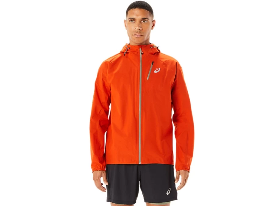 ASICS Men's FujiTrail Waterproof Jacket in Cherry Tomato - Lightweight Hiking Shell