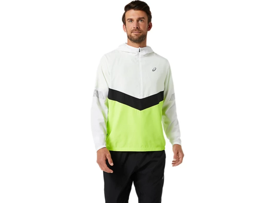 ASICS Men's Lite-Show Jacket - Brilliant White/Hazard Green Running Windbreaker