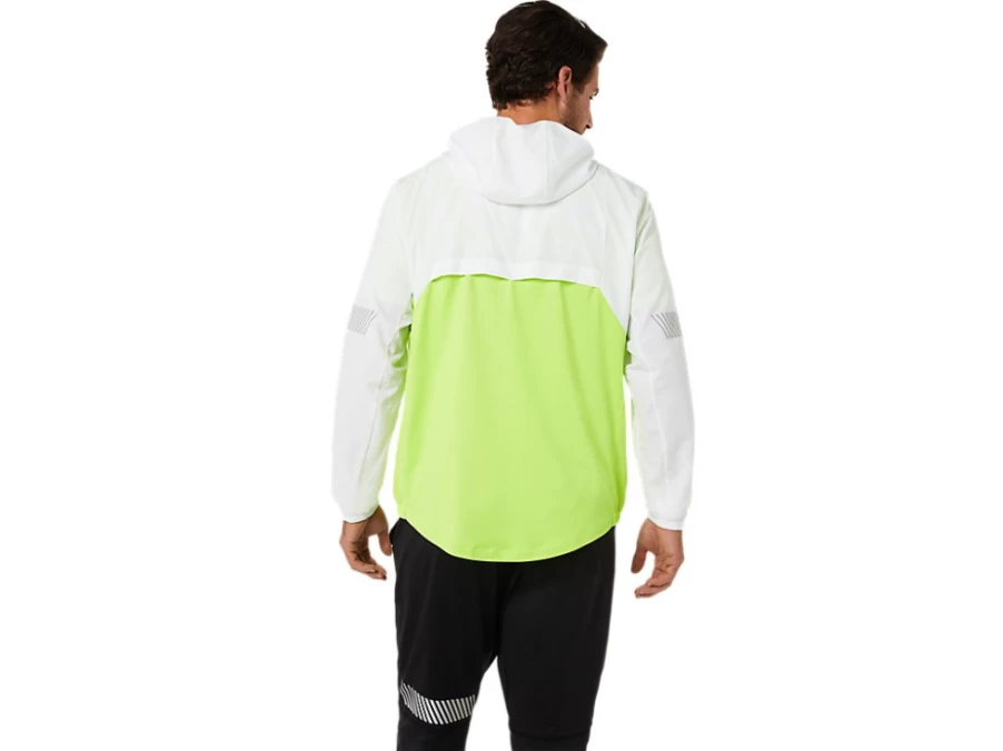 ASICS Men's Lite-Show Jacket - Brilliant White/Hazard Green Running Windbreaker