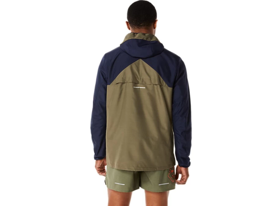 ASICS Men's FujiTrail Anorak Jacket - Midnight/Mantle Green Waterproof Running Shell