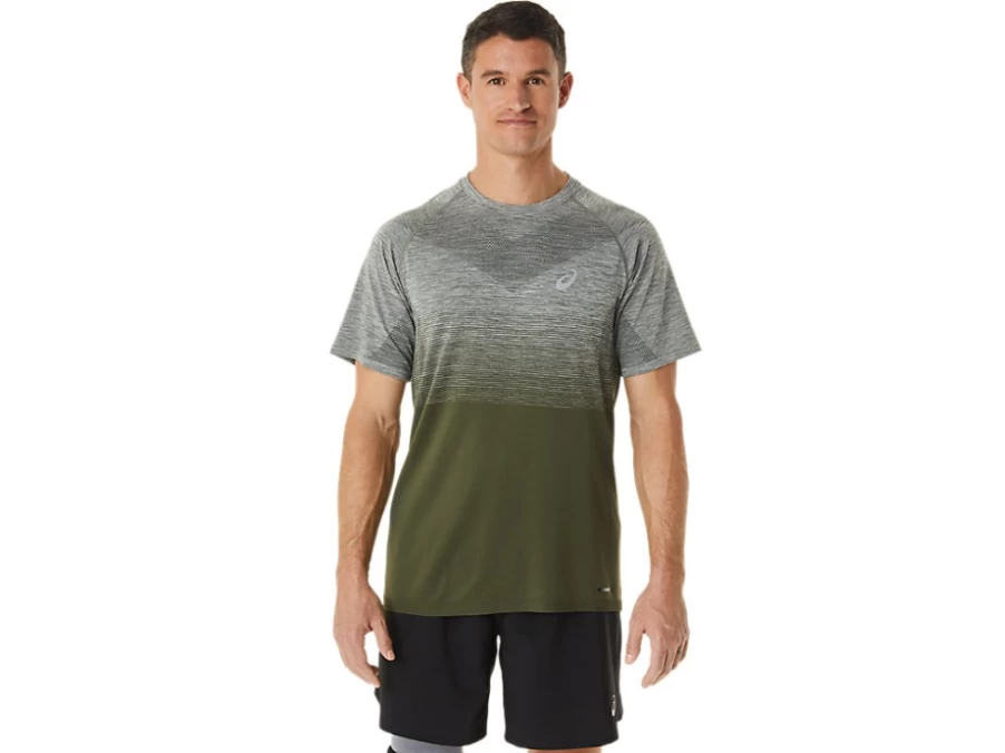 ASICS Men's Seamless Short Sleeve Top - Lichen Green & Mantle Green Athletic Shirt