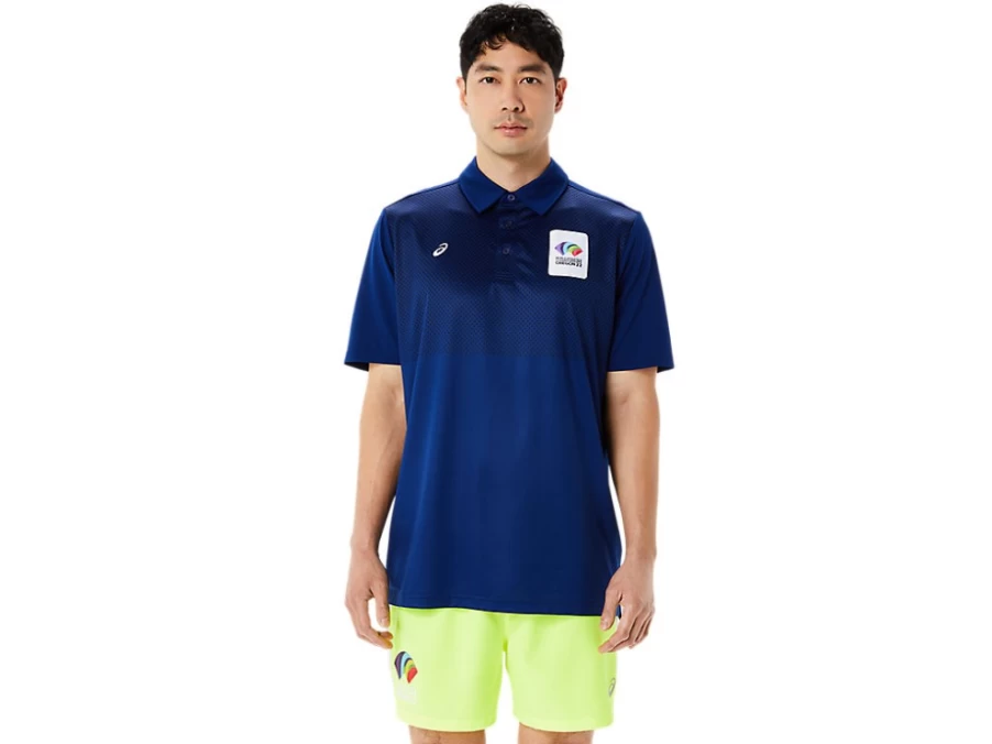 ASICS Men's Dark Blue (Pantone 281 C) Gradient Hex Polo Shirt - Performance Tennis & Golf Apparel