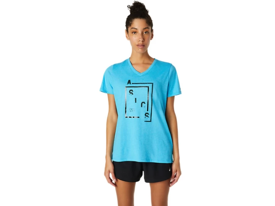 ASICS Women's Digital Aqua Heather V-Neck SS T-Shirt | XG W Athletic Top