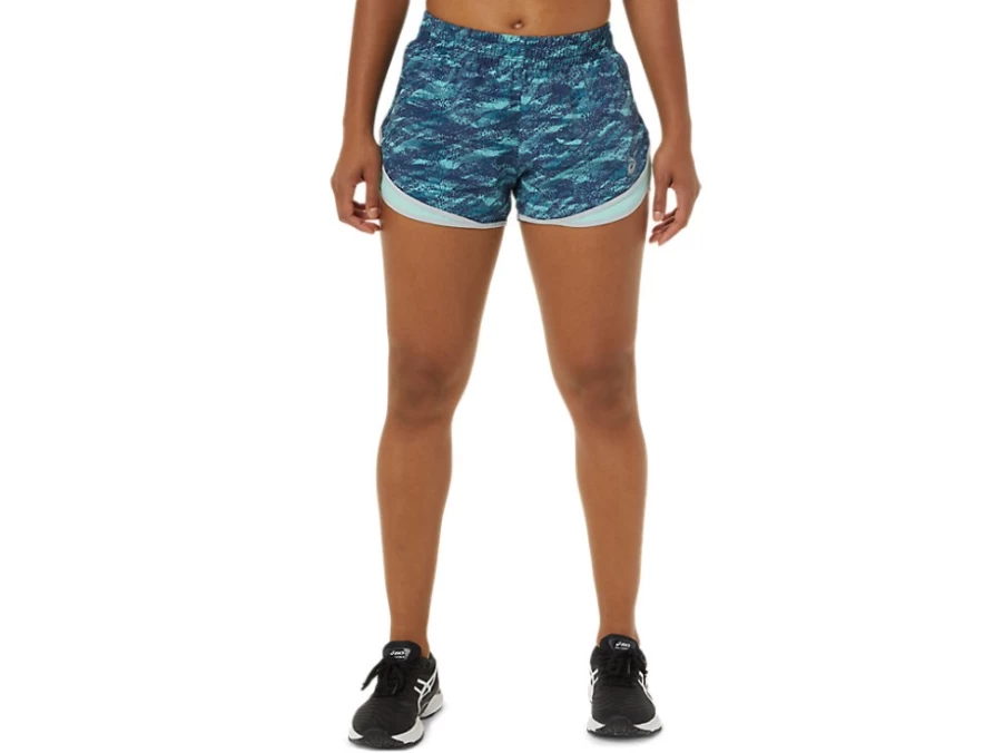 ASICS Women's PR LYTE 2.5" Running Shorts - Teal Print/Fresh Ice/Piedmont Grey