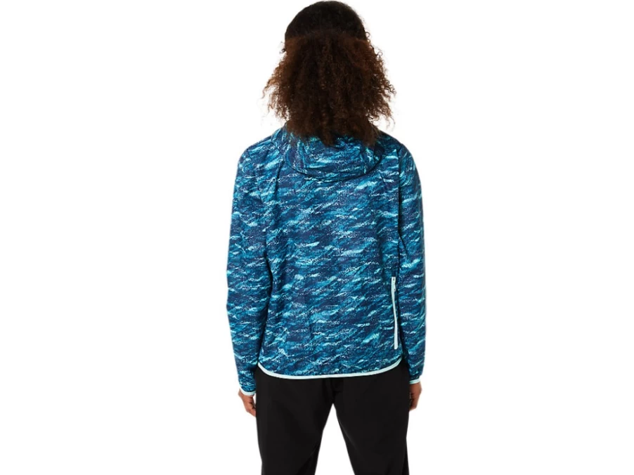 ASICS Women's Teal Print Packable Jacket - Lightweight Travel Windbreaker in Fresh Ice Color