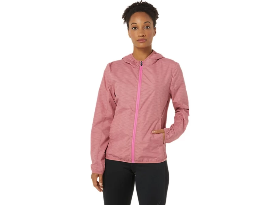 ASICS Women's Smokey Rose Spacedye Packable Jacket - Lightweight Water-Resistant Travel Windbreaker