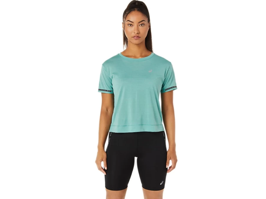 ASICS Women's Sage Green Race Crop Top - Lightweight Running Shirt for Training & Fitness