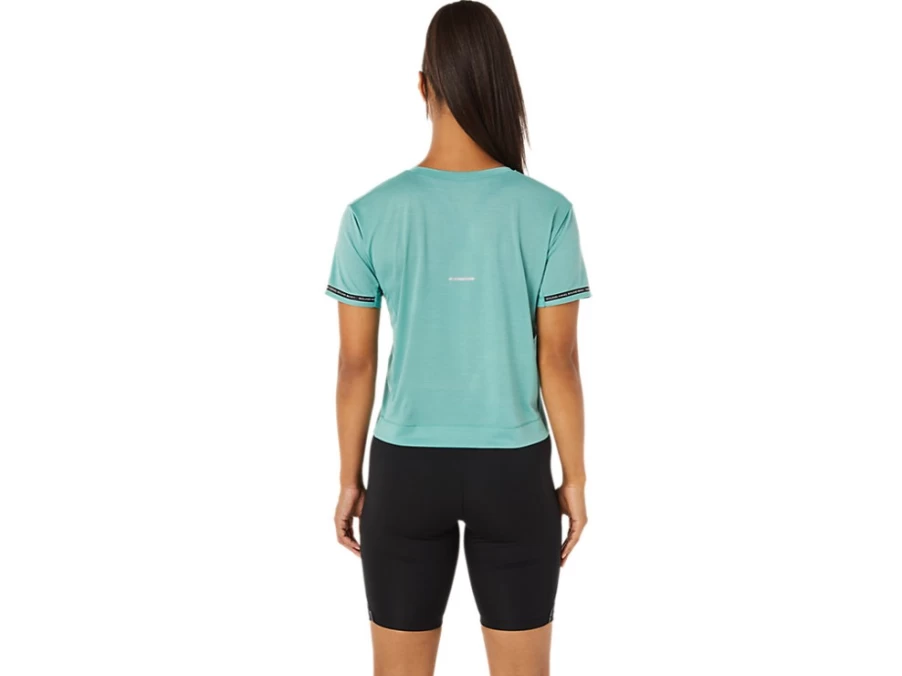 ASICS Women's Sage Green Race Crop Top - Lightweight Running Shirt for Training & Fitness