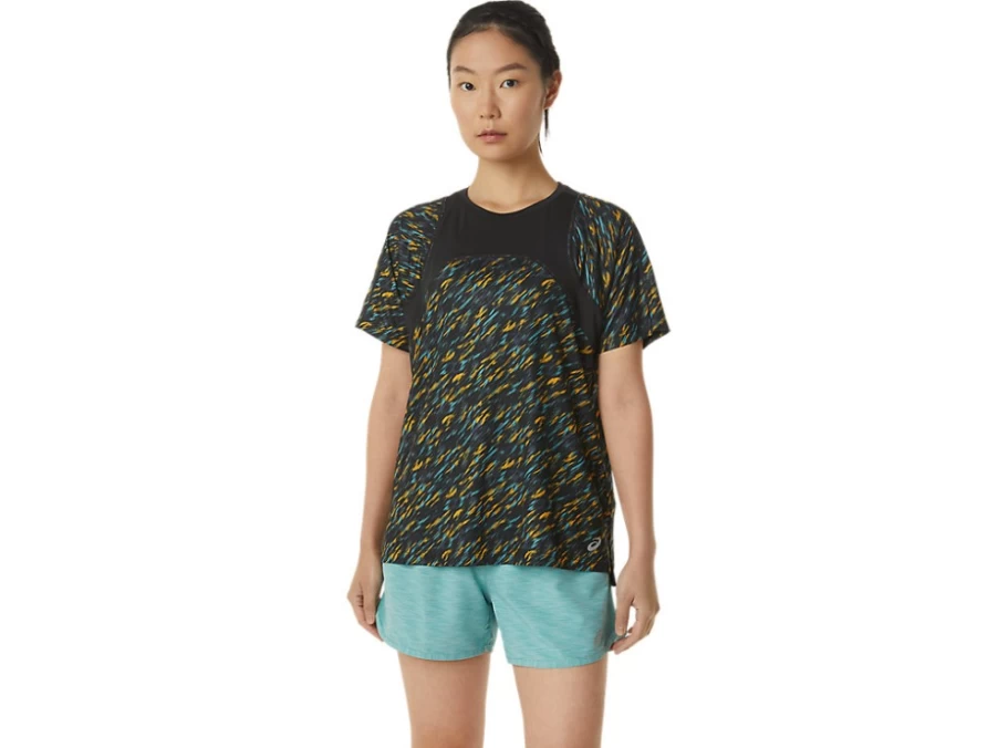 ASICS Women's PR LYTE RUN Short Sleeve Shirt - Night Shade/Sage Print - Lightweight Running Top