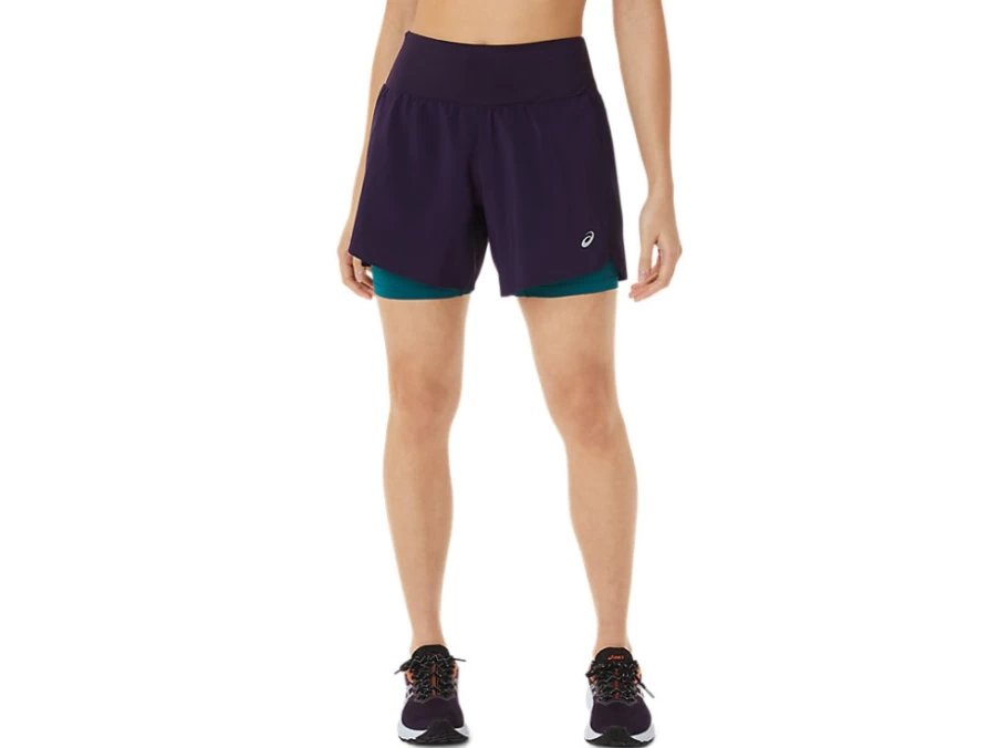 ASICS Women's Road 2-N-1 5.5-Inch Shorts in Night Shade/Velvet Pine for Running & Training