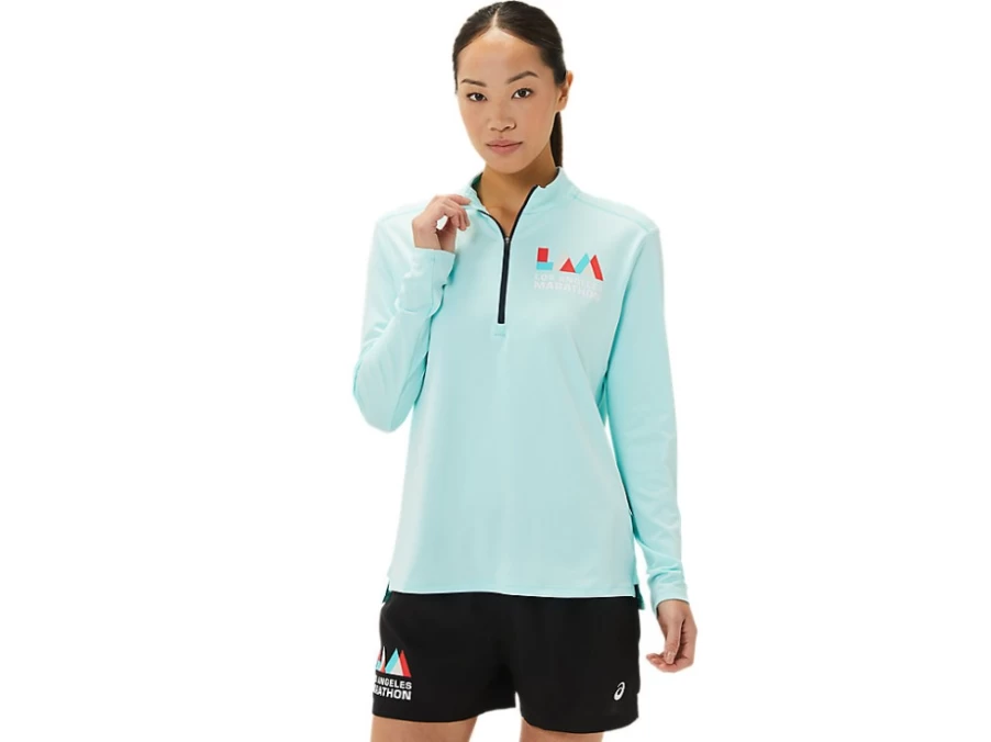 ASICS Women's Ready-Set Half Zip Pullover in Clear Blue/French Blue - Lightweight Running Jacket