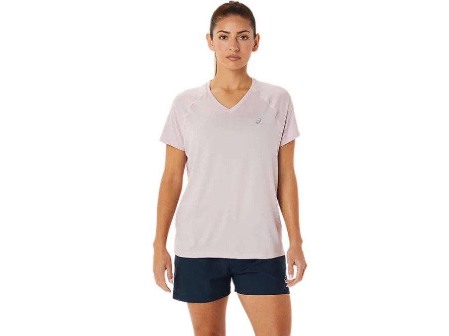 ASICS Women's Ready-Set Lyte V-Neck T-Shirt - Barely Rose Heather