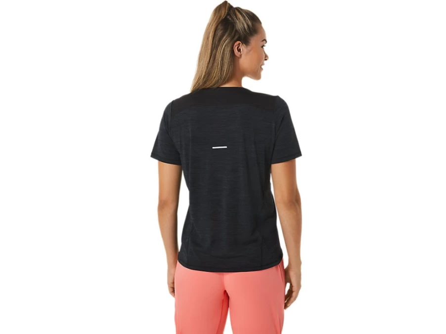 ASICS Women's Race V-Neck Short Sleeve Performance Top - Black/Charcoal Grey Athletic Shirt