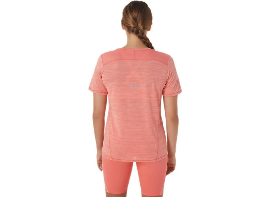 ASICS Women's Race V-Neck Short Sleeve Top - Papaya/Guava Color Running Shirt