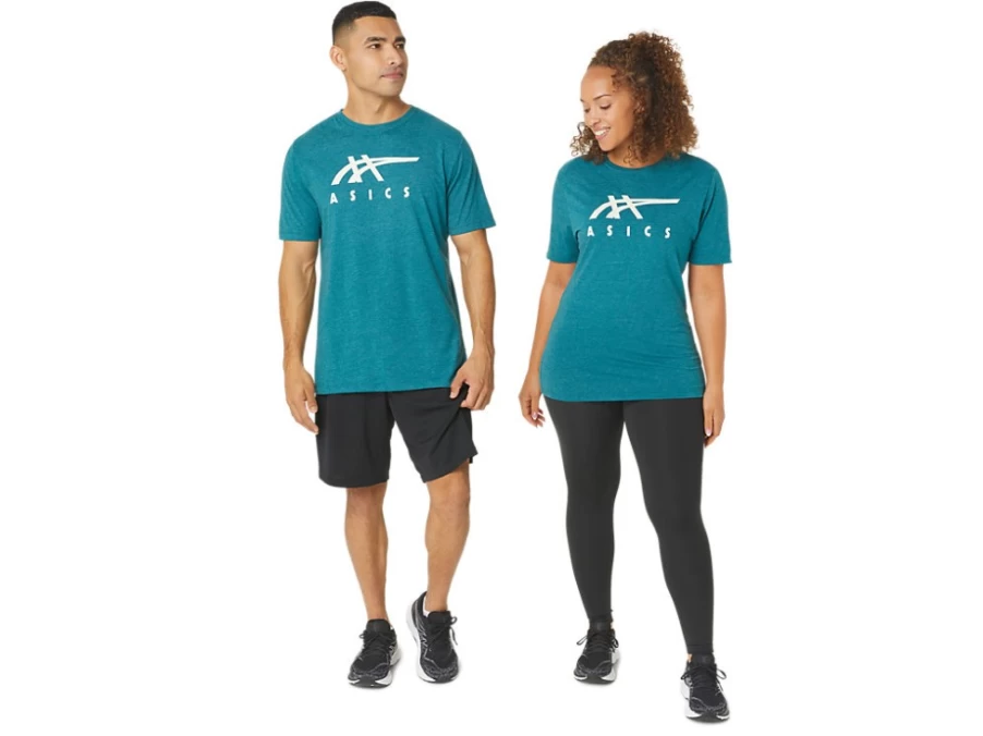 ASICS Unisex Velvet Pine Heather Stripe Short Sleeve T-Shirt